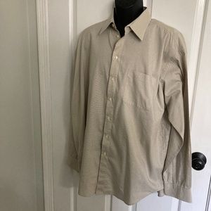 Claiborne Men’s Button Down Shirt, Cream & Tan T-Weave, Size XL, Long Sleeve